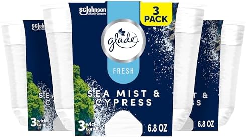 Glade 3 Wick Scented Candle Jar Sea Mist Cypress 3 Count