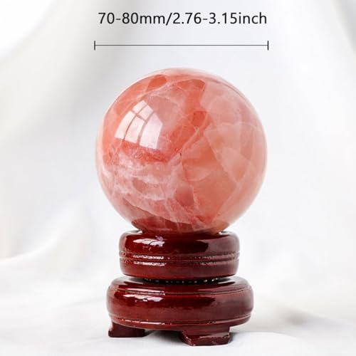 Red Calcite Sphere Ball with Wood Stand for Reiki Meditation and Healing