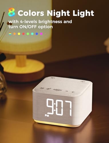 Mojikoo Sound Machine Alarm Clock with Bluetooth and Night Light