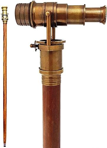 Beautiful Nautical Wooden Walking Stick With Brass Telescope Handle