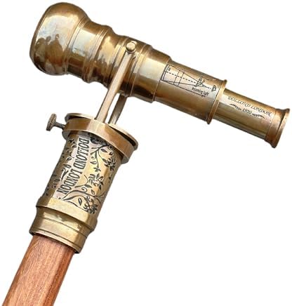 Engraved Brass Walking Stick with Telescope and Compass