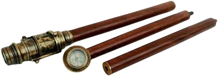 Generic 2 Complete Set Compass Clock Telescope Brass Walking Stick Cane