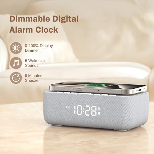 REACHER 15W Fast Wireless Charging Alarm Clock with White Noise Machine