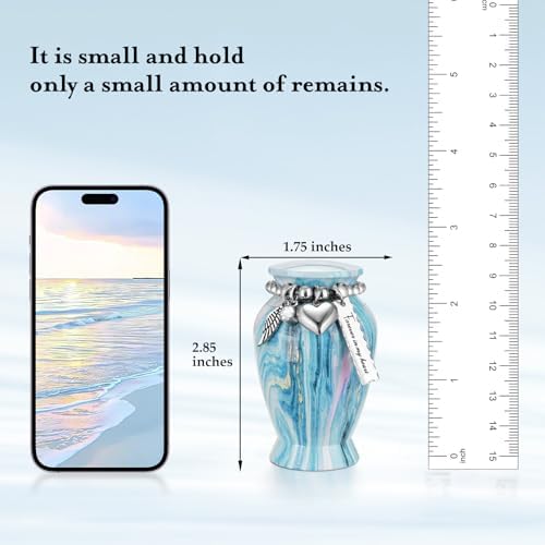 Dletay Small Urns for Human Ashes Ocean Blue Mini Cremation Urn
