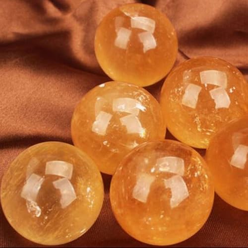 Natural Yellow Calcite Quartz Healing Crystal Sphere with Wooden Stand