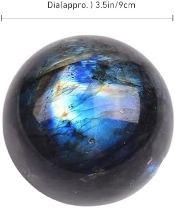 Natural Labradorite Crystal Sphere Moonstone Healing Gemstone with Wooden Stand