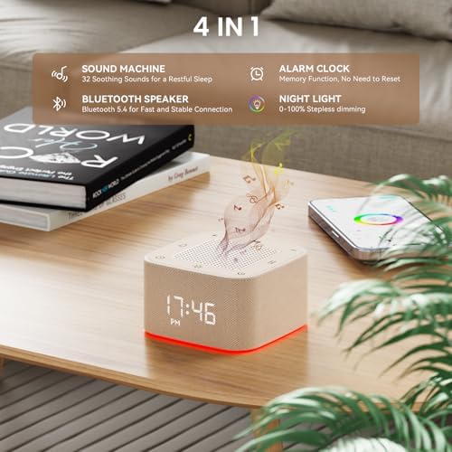 Augnner Sound Machine Alarm Clock with 32 Sounds and 8 Night Lights