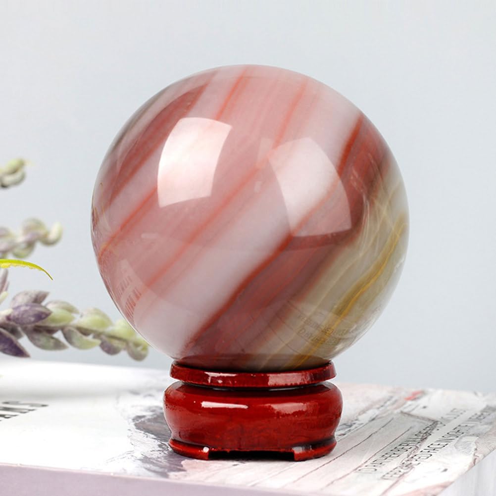 Natural Colorful Jade Crystal Sphere with Wooden Stand