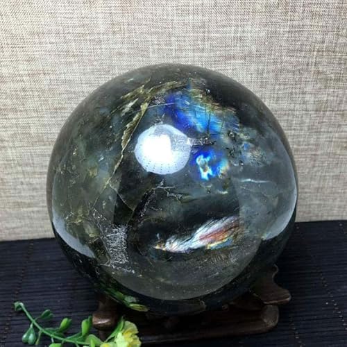 Natural Labradorite Crystal Sphere with Wooden Stand for Feng Shui Healing