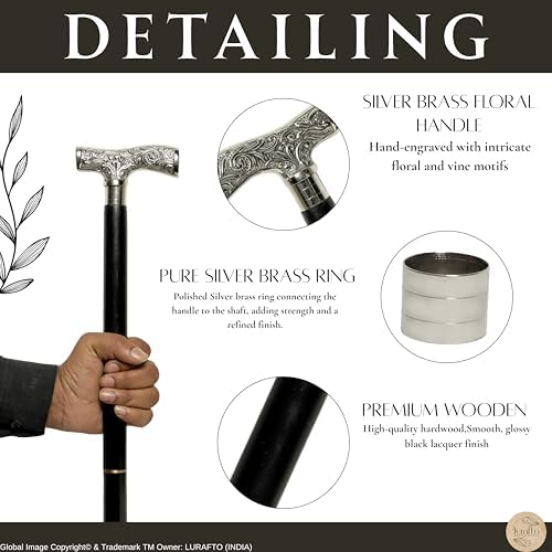 LURAFTO Walking Cane for Men 36 Inch Silver Handle Canes