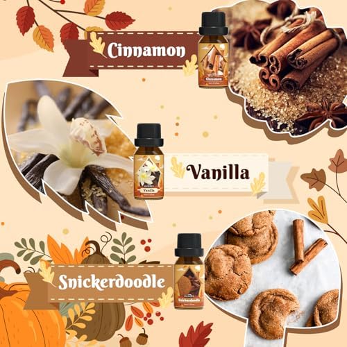 Autumn Essential Oil Set 6x10ml - Apple Spice Pumpkin Pie Pine Cinnamon Vanilla Snickerdoodle