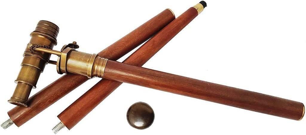 Beautiful Nautical Wooden Walking Stick With Brass Telescope Handle