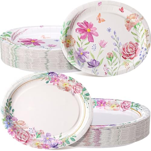 Havawish 100 Pcs Floral Oval Paper Plates 10x12