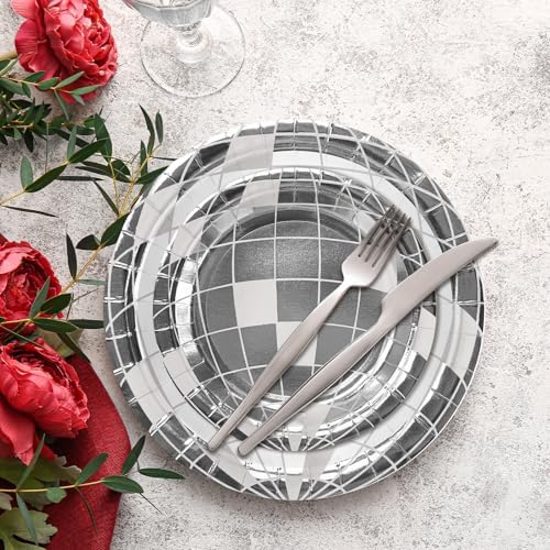 LeZakaa 50Pcs Disco Ball Paper Plates Set
