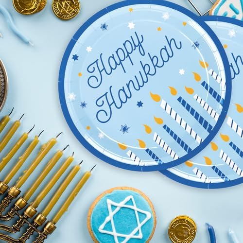 Whaline 24Pcs Happy Hanukkah Paper Plates
