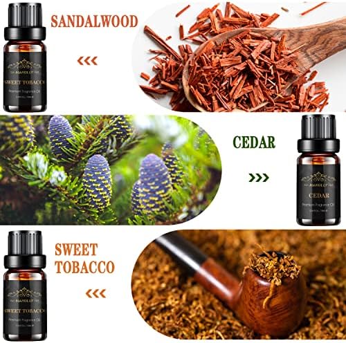 Mens Essential Oils Set 6x10ML - Sandalwood Cedar Leather Sweet Tobacco Rum Cologne