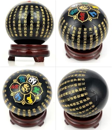 Engraved Symbol Black Obsidian Crystal Ball with Stand