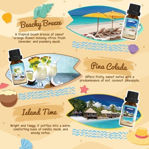 ARVIDSSON Beach Fragrance Oil Set - 7 Tropical Essential Oils for Diffuser