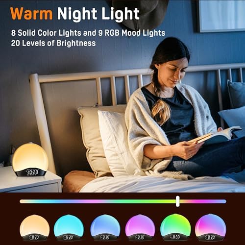 JALL Sunrise Alarm Clock with White Noise and 17 Night Lights