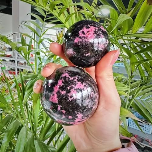 Natural Rhodonite Crystal Ball with Wood Stand