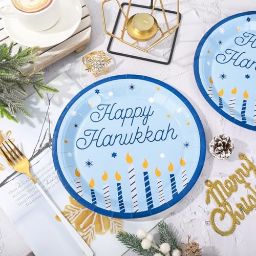 Whaline 24Pcs Happy Hanukkah Paper Plates