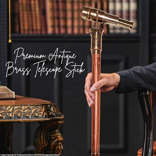 Antique Brass Telescope Walking Cane - Victorian Style Rosewood Steampunk Canes 38 Inches