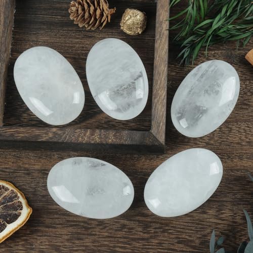 Loveliome Natural Rock Quartz Oval Worry Stones for Anxiety Relief