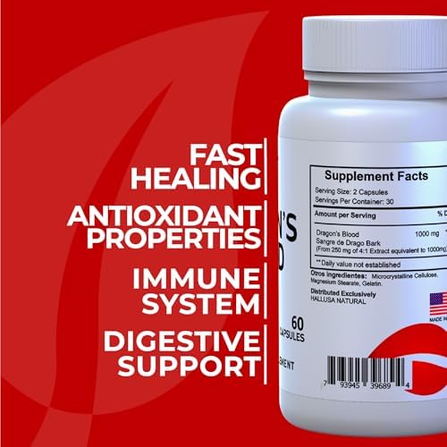 Dragons Blood Capsules 1000 Mg 60 Count for Digestion Support