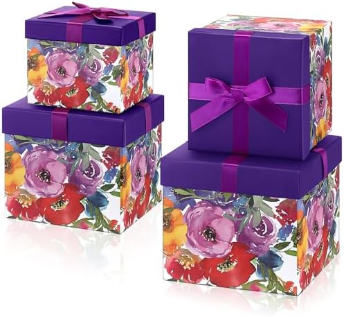 Cholemy 4PCs Retro Flower Gift Boxes with Lids