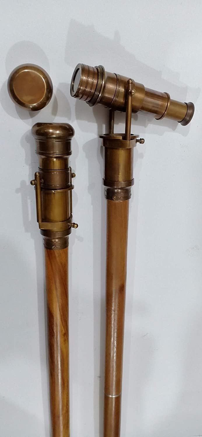 Beautiful Nautical Wooden Walking Stick With Brass Telescope Handle
