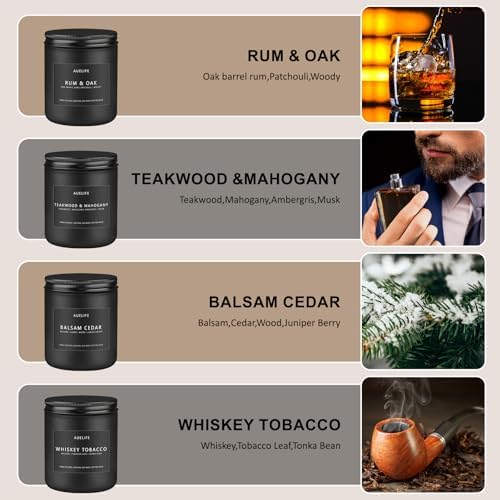 Masculine Scented Candles Set - 4 Pack Teakwood Cedar Aromatherapy Candles