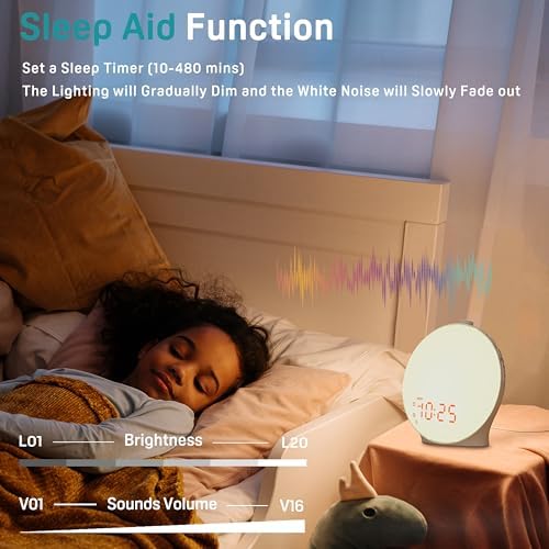 JALL Sunrise Alarm Clock with 25 Sounds and 17 NightLights