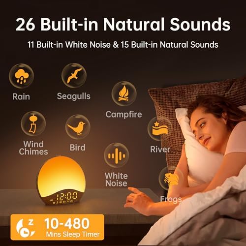 JALL Sunrise Alarm Clock with 26 Sounds and 17 NightLights