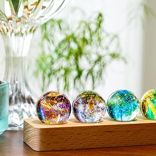 7 Chakra Crystal Healing Spheres with LED Wooden Stand