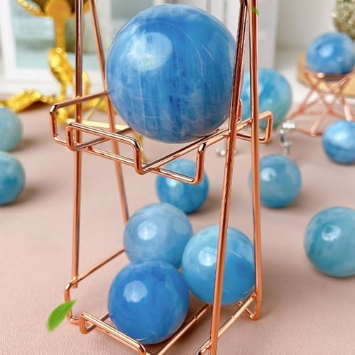 Natural Aquamarine Crystal Ball with Wooden Stand