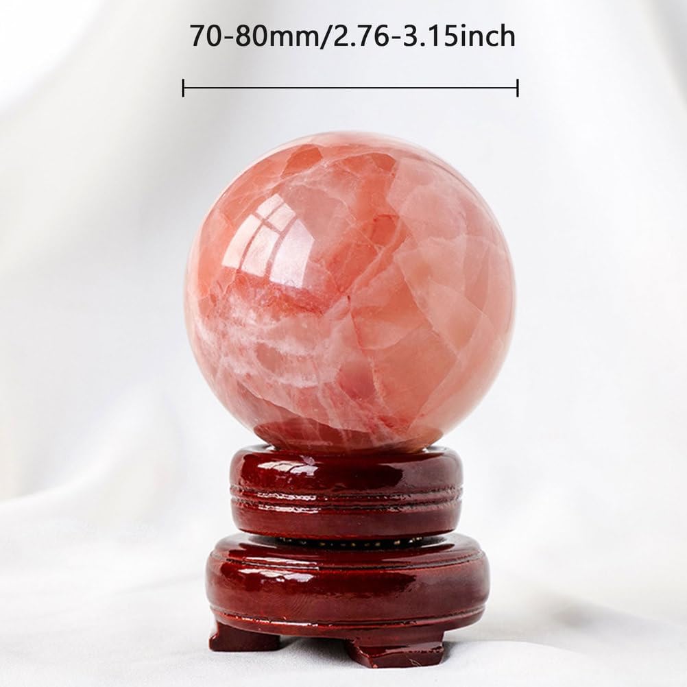 Red Calcite Sphere Ball with Wood Stand for Reiki Meditation and Healing