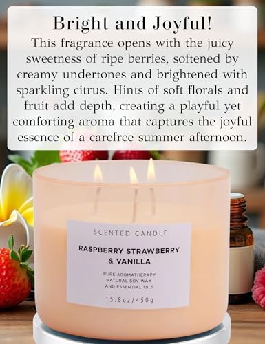Raspberry Strawberry Vanilla 3 Wick Scented Candle