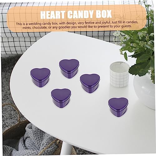 10Pcs Purple Heart Shaped Candy Box Wedding Favor Container Durable Tinplate