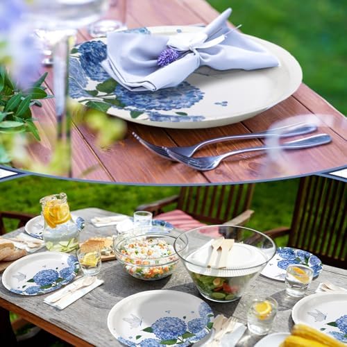 50 Pcs Blue Hydrangea Oval Paper Plates for Summer Parties