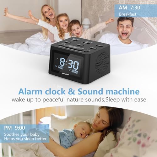 REACHER Dual Alarm Clock with Sleep Sound Machine and USB Charger