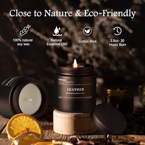9 Pack Scented Candles for Men - Leather Vanilla Oak Set