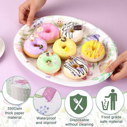Havawish 100 Pcs Floral Oval Paper Plates 10x12