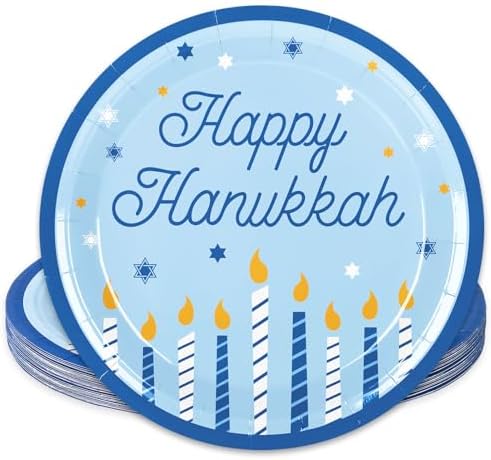 Whaline 24Pcs Happy Hanukkah Paper Plates