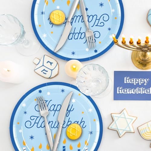 Whaline 24Pcs Happy Hanukkah Paper Plates