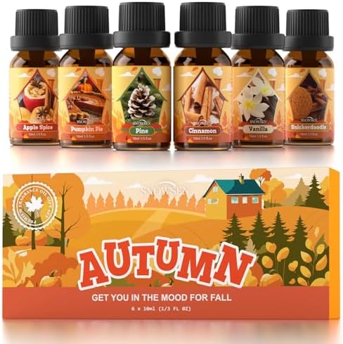 Autumn Essential Oil Set 6x10ml - Apple Spice Pumpkin Pie Pine Cinnamon Vanilla Snickerdoodle