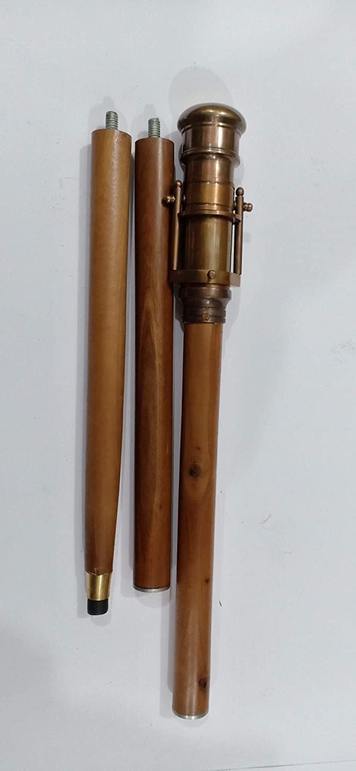 Beautiful Nautical Wooden Walking Stick With Brass Telescope Handle