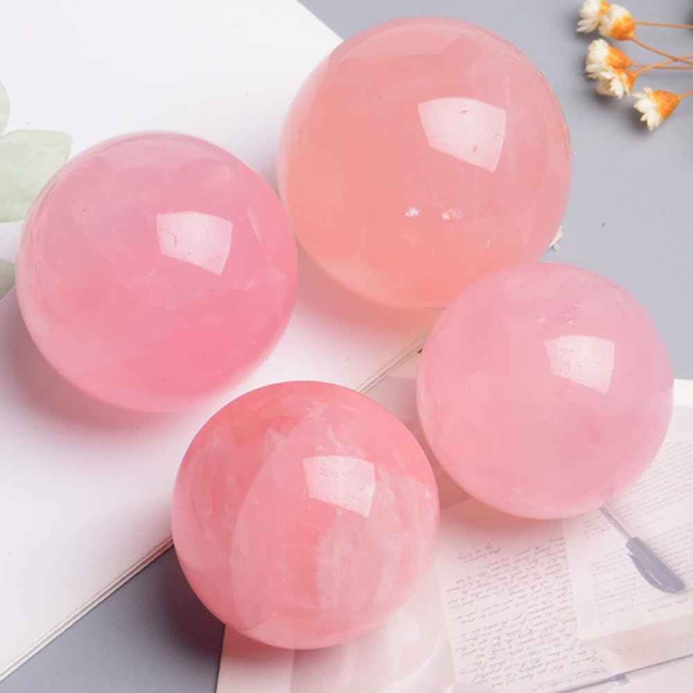 Pink Crystal Ball with Wood Stand for Love and Energy Healing
