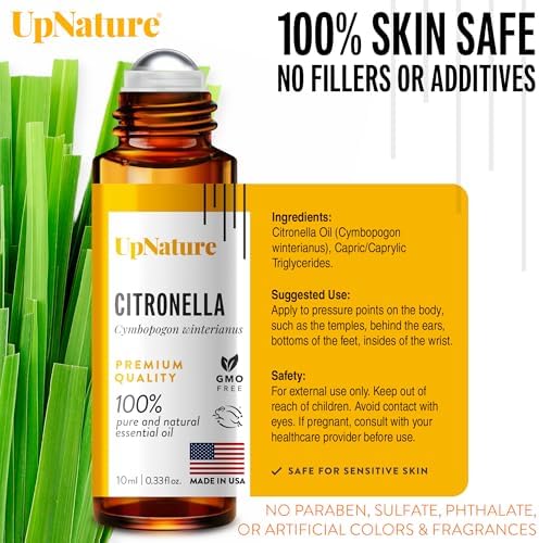 UpNature Citronella Oil Roll On - Natural Insect Repellent for Camping