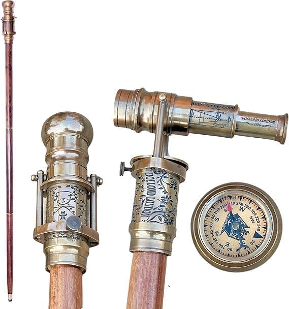 Victorian Walking Stick with Telescope Compass 1