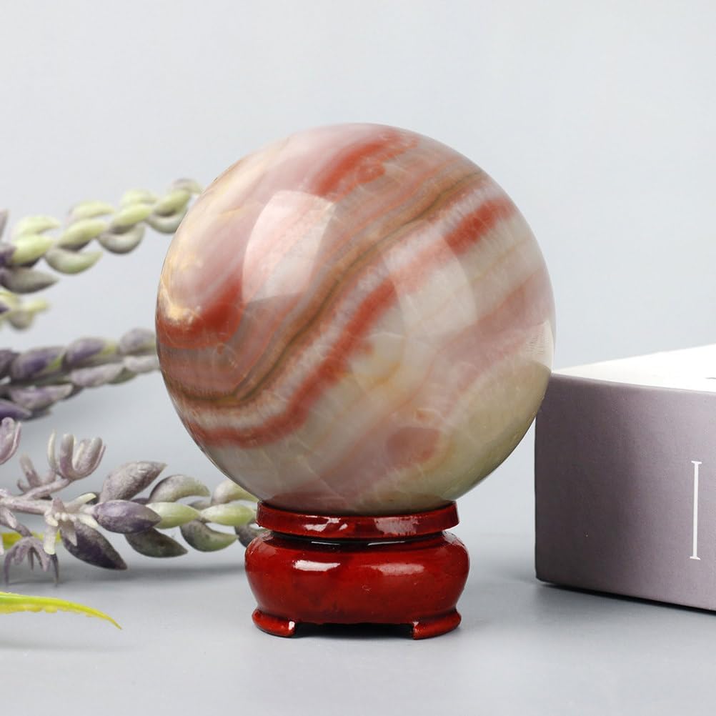 Natural Colorful Jade Crystal Sphere with Wooden Stand